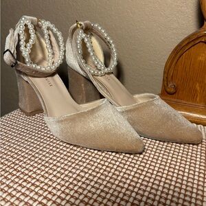 Eleanor Louise Beige Velvet Wedding Heels.